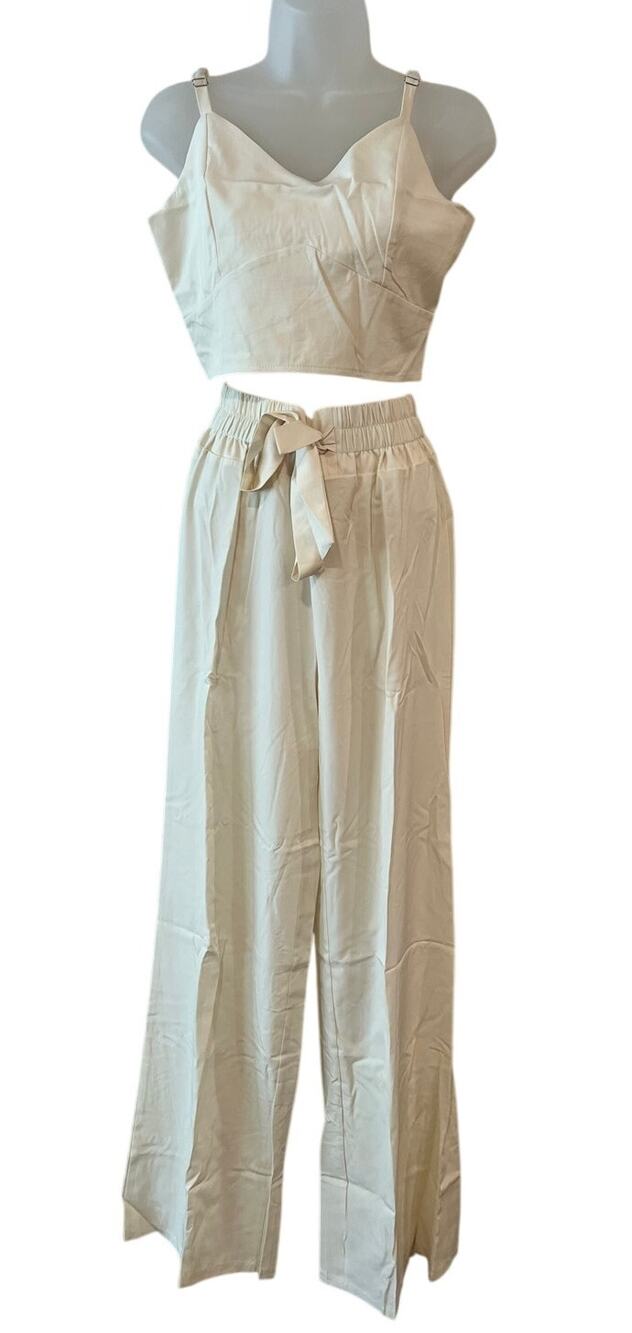 Two Piece Wide Leg Large Jumpsuit Women's White Brand New